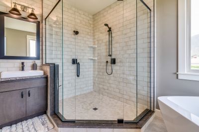 Open Shower with Black Frame Accents